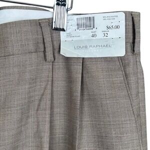 Louis Raphael Tailored Mens Pleated Micro Plaid Dress Pants Sand 40x32 NWT